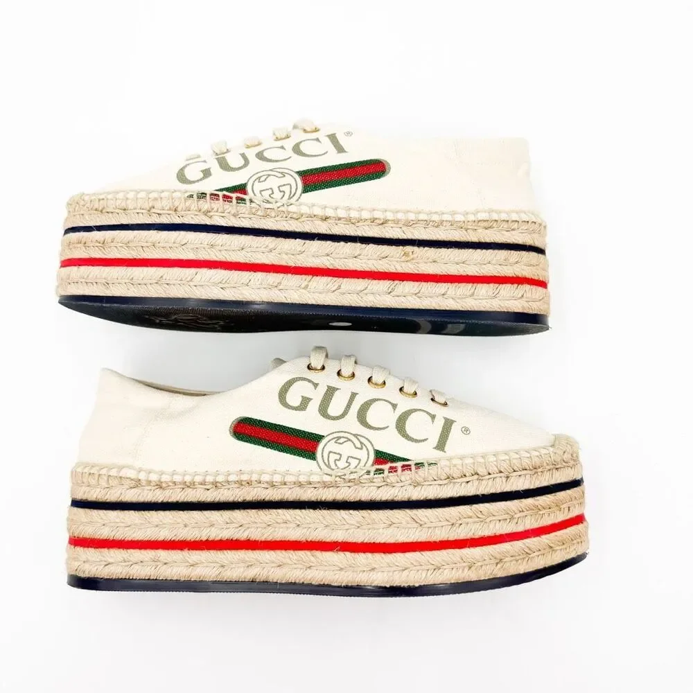 Gucci Lilibeth GG Platform Espadrille Sneakers Size 38 US 8 Women
